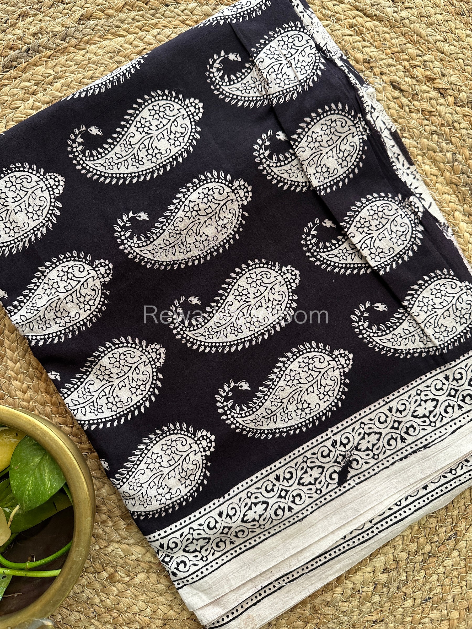 Black-White Bagh Print Cotton Suit-BCS70