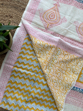 Yellow Indigo Cotton Saree IND09