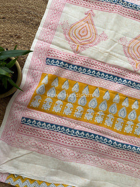 Yellow Indigo Cotton Saree IND09