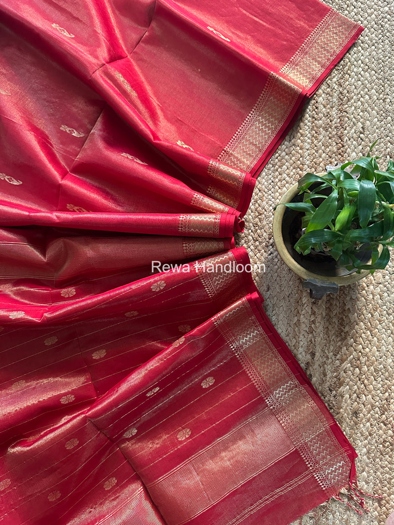 Maheshwari Red Tissue Butti Saree TBBS0114