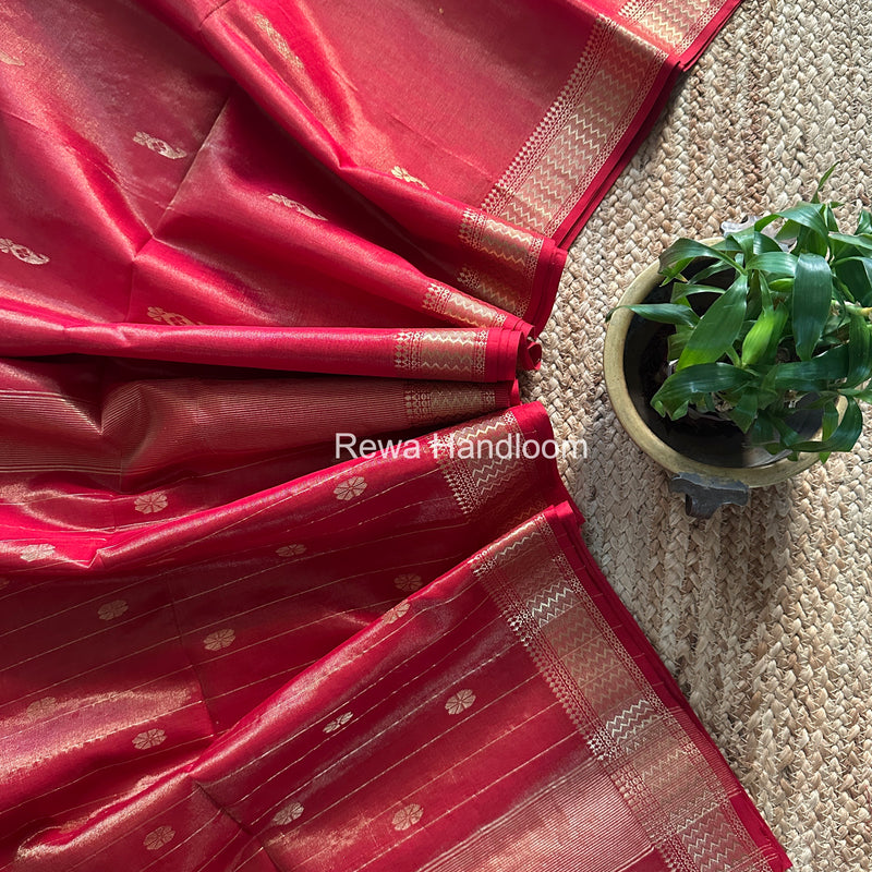 Maheshwari Red Tissue Butti Saree TBBS0114