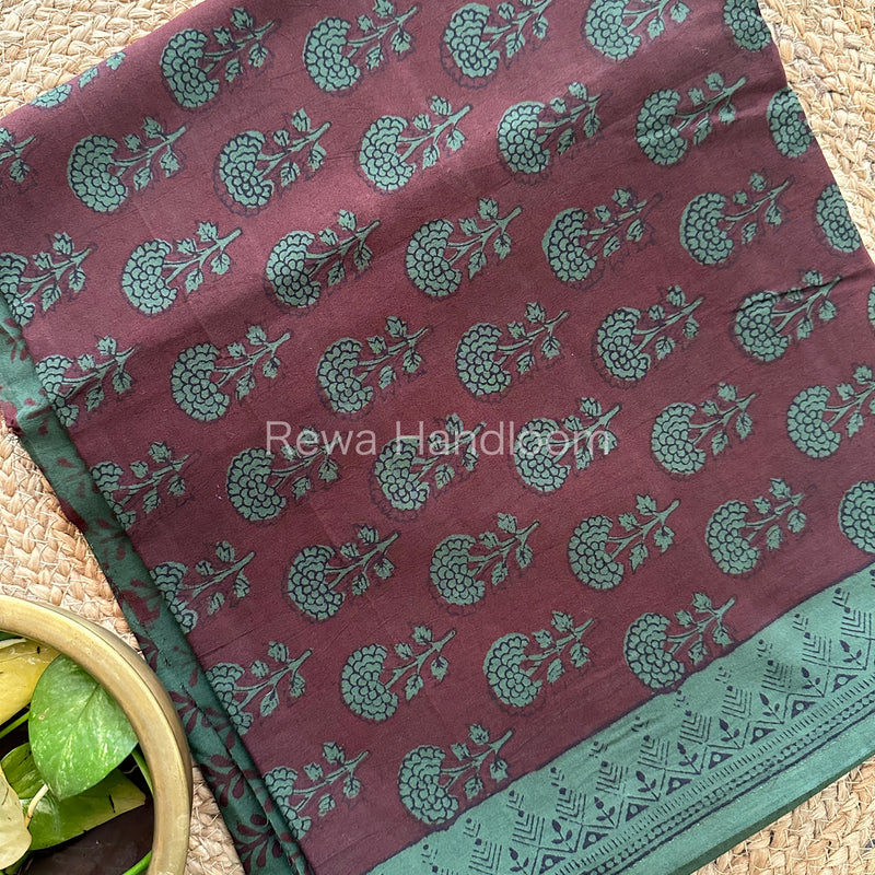 Maroon-Green Bagh Print Cotton Suit-BCS73