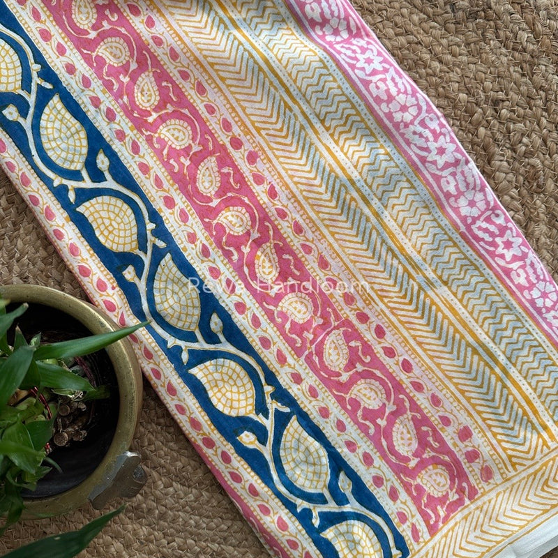Cream Indigo Cotton Saree IND06