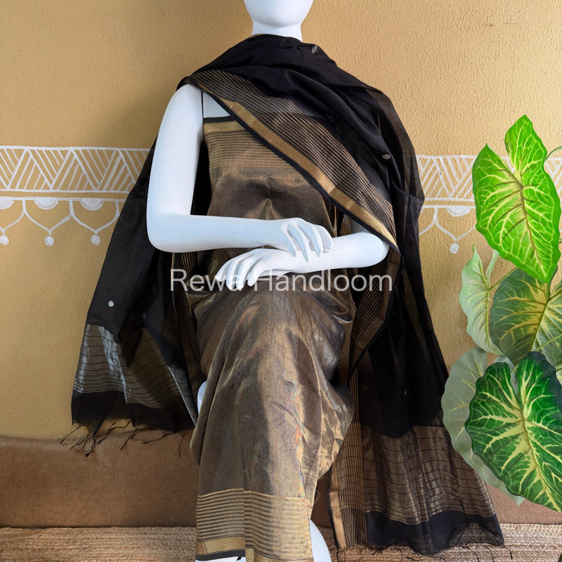 Maheshwari Black Tissue Top Dupatta Sets TBTS101 Rewa Handloom