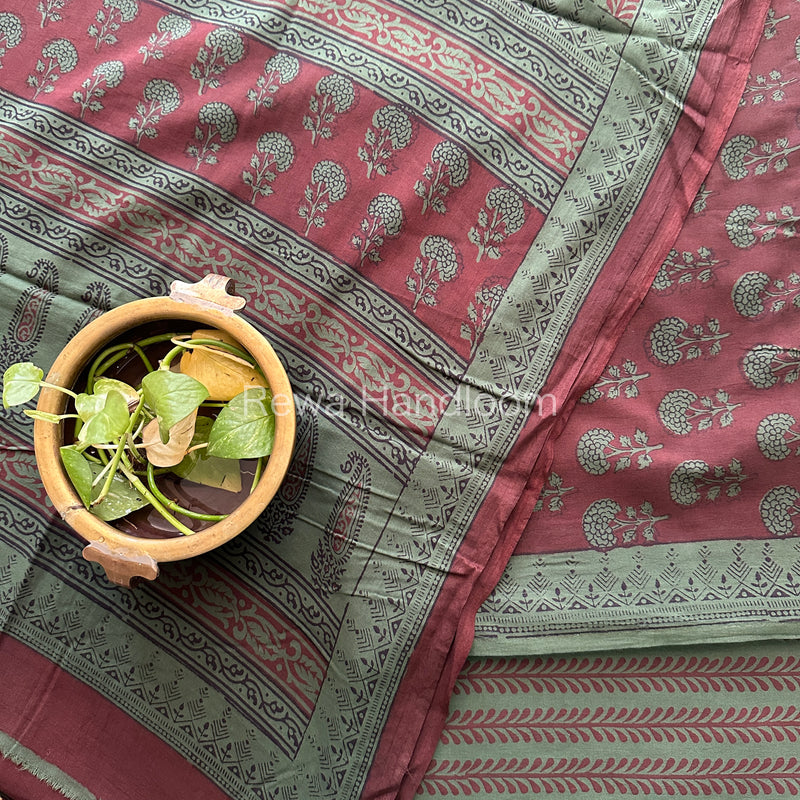 Maroon-Green Bagh Print Cotton Suit-BCS73