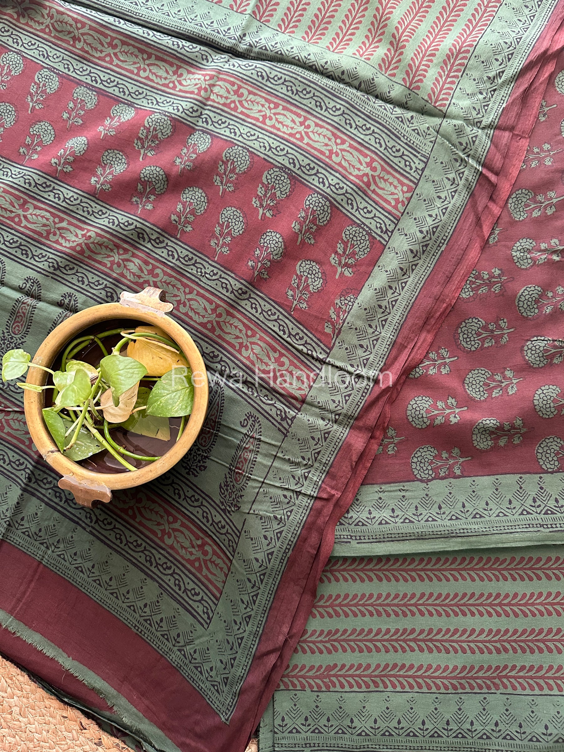 Maroon-Green Bagh Print Cotton Suit-BCS73