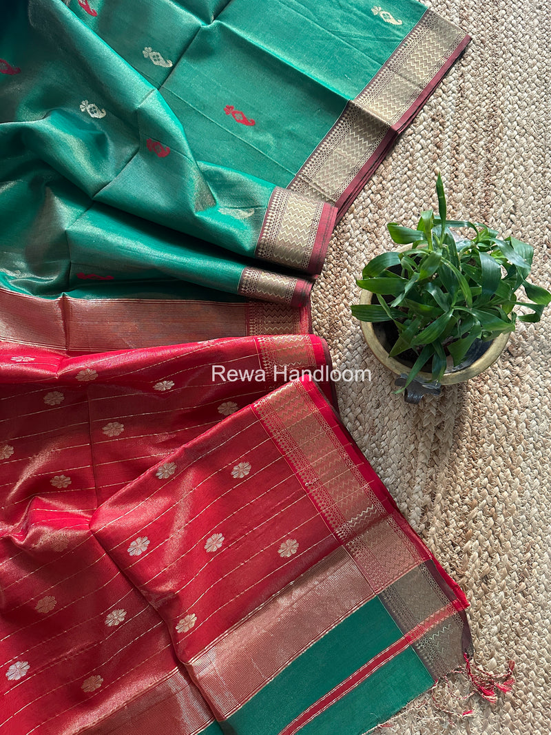 Maheshwari Green Tissue Butti Saree TBBS0115