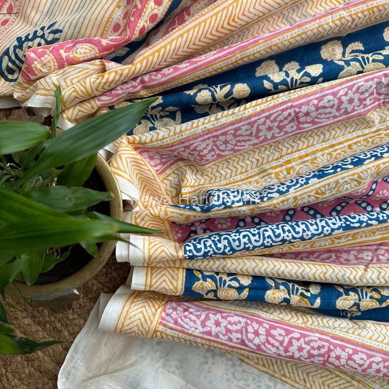 Cream Indigo Cotton Saree IND06