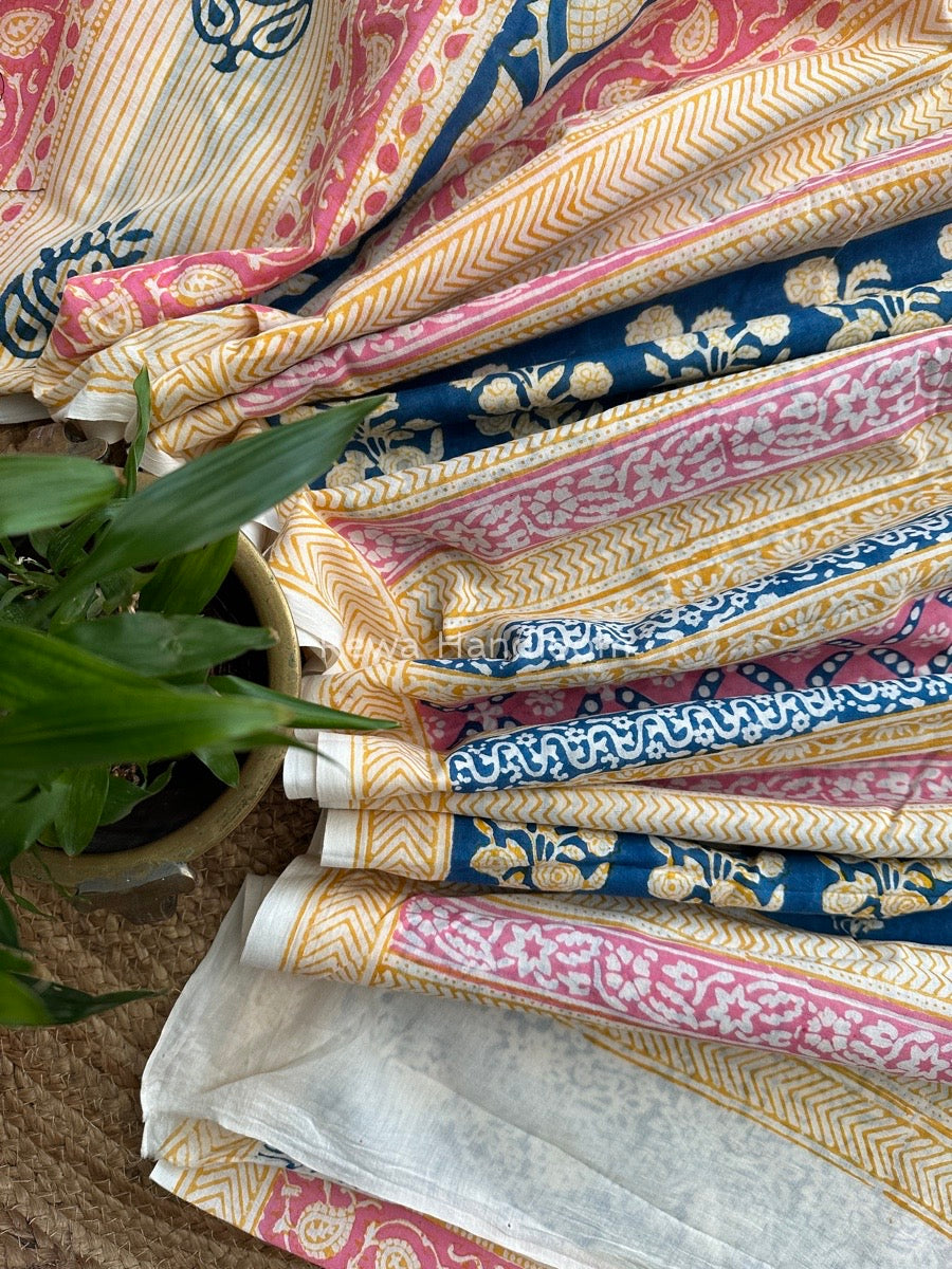 Cream Indigo Cotton Saree IND06