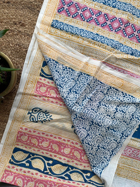 Cream Indigo Cotton Saree IND06