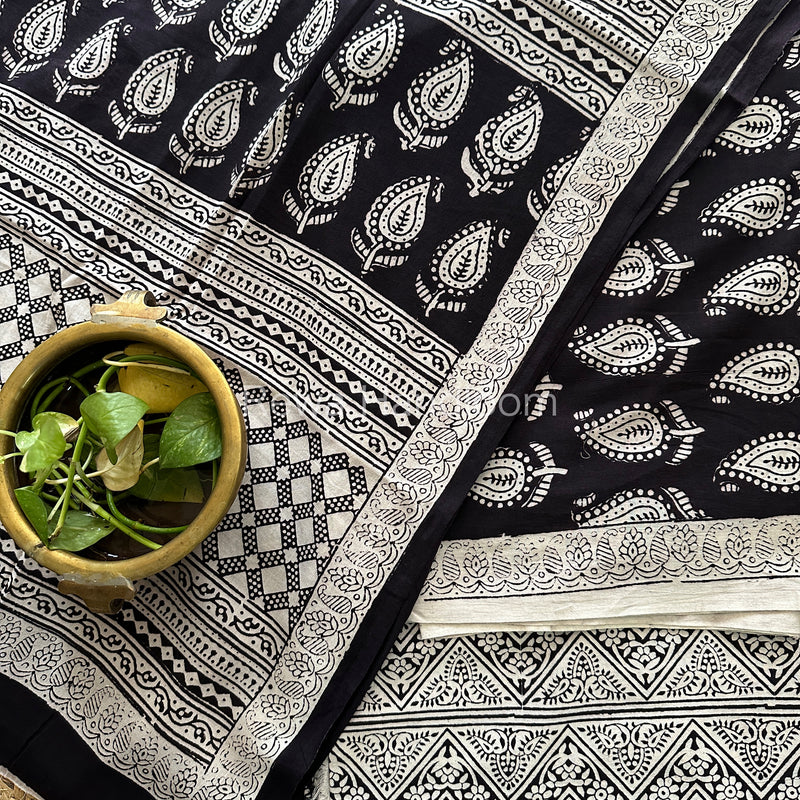 Black-White Bagh Print Cotton Suit-BCS72