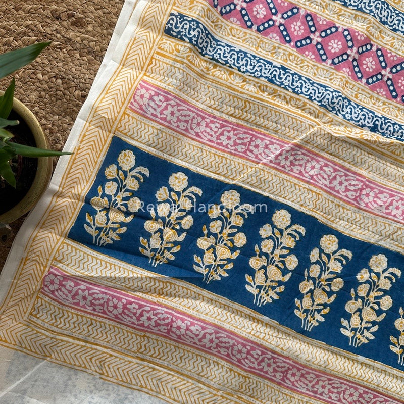 Cream Indigo Cotton Saree IND06