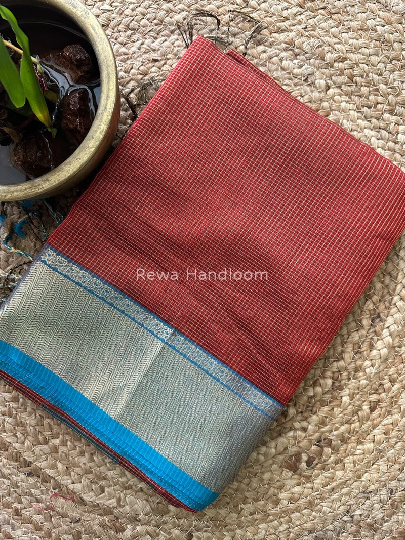 Exclusive Maheshwari Maroon Tissue Silk Saree ZTS099