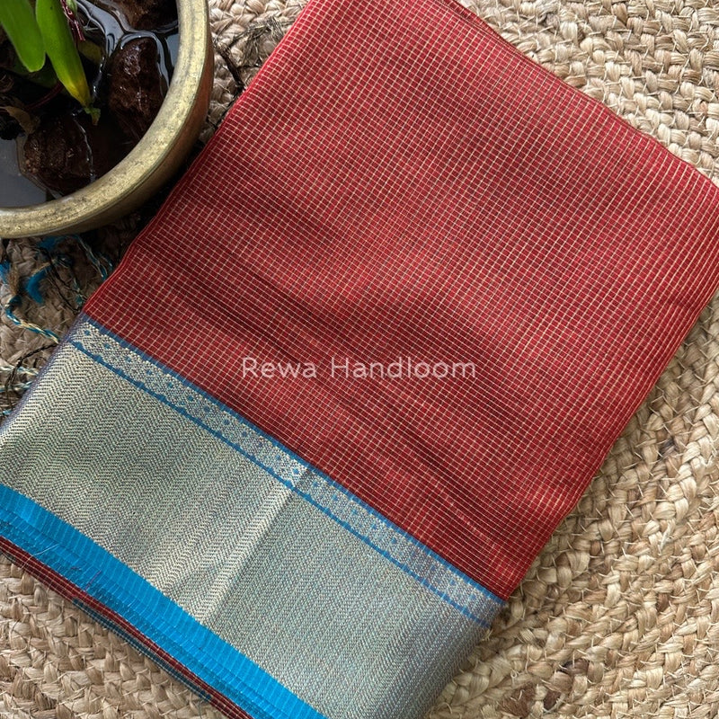 Exclusive Maheshwari Maroon Tissue Silk Saree ZTS099