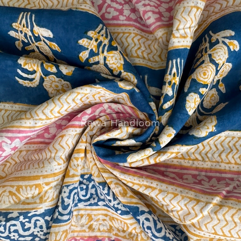 Cream Indigo Cotton Saree IND06