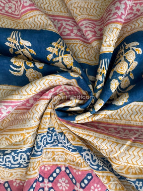 Cream Indigo Cotton Saree IND06