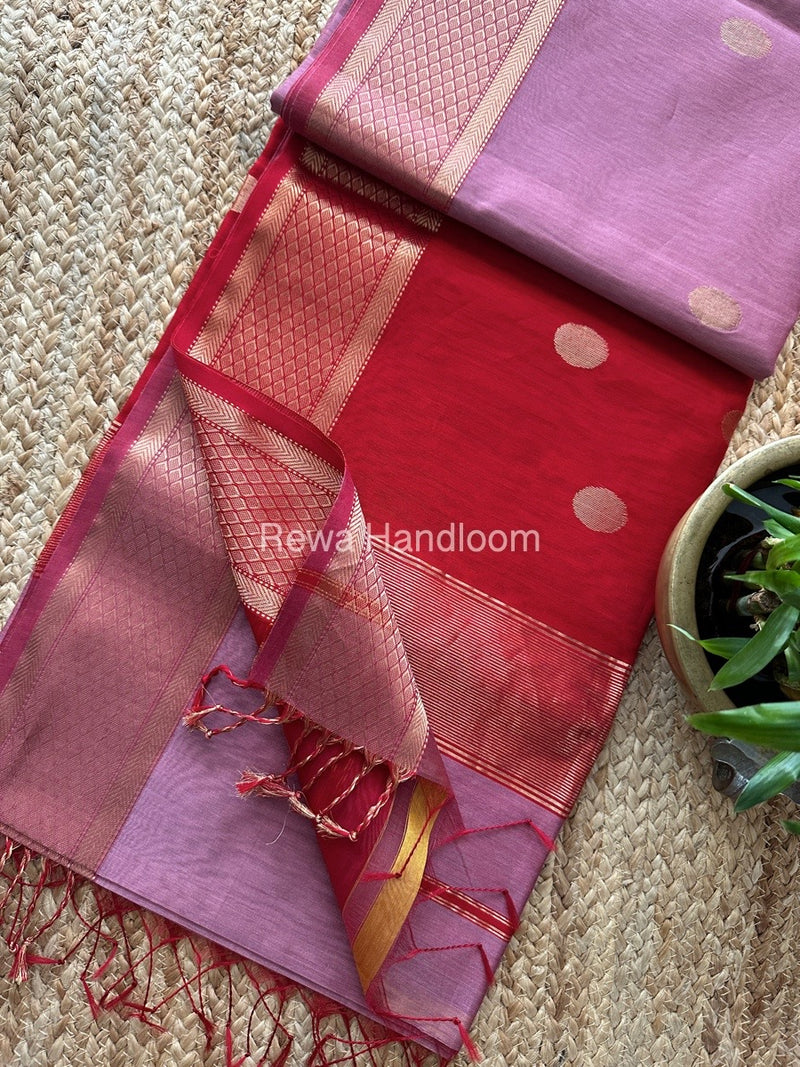 Coin Butta Pallu Zari Border Saree ~ Maheshwari Saree