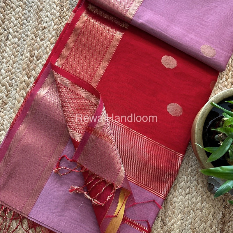 Coin Butta Pallu Zari Border Saree ~ Maheshwari Saree