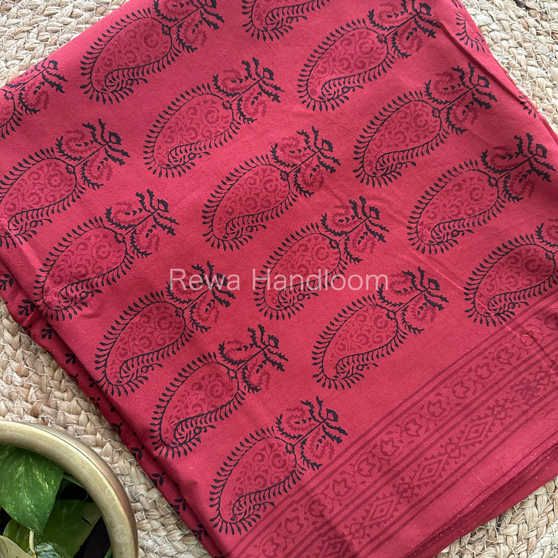 Maroon-Black Bagh Print Cotton Suit-BCS80