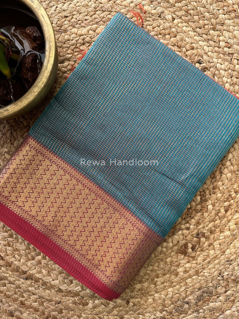 Exclusive Maheshwari Light Sea Green Tissue Silk Saree ZTS0105