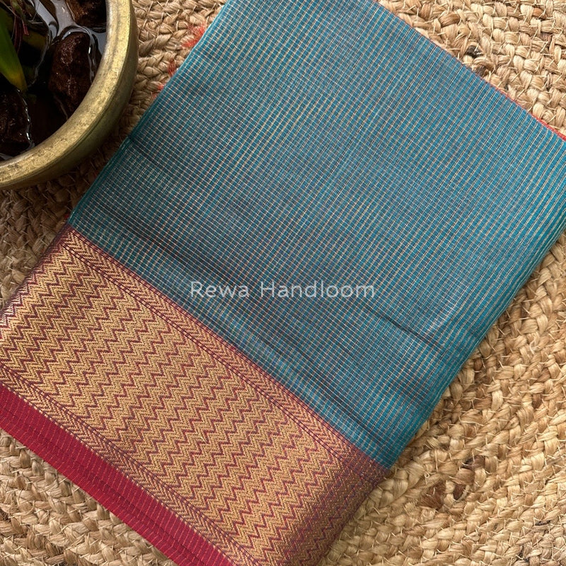 Exclusive Maheshwari Light Sea Green Tissue Silk Saree ZTS0105