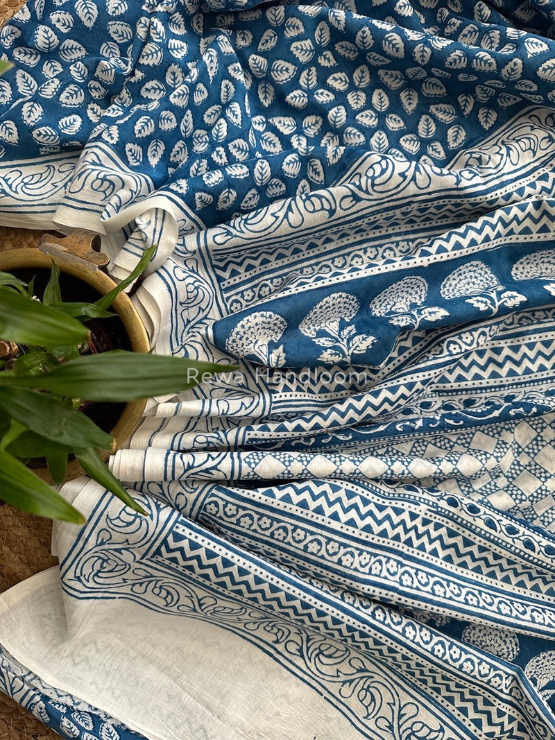 Sky Blue Indigo Cotton Saree IND018