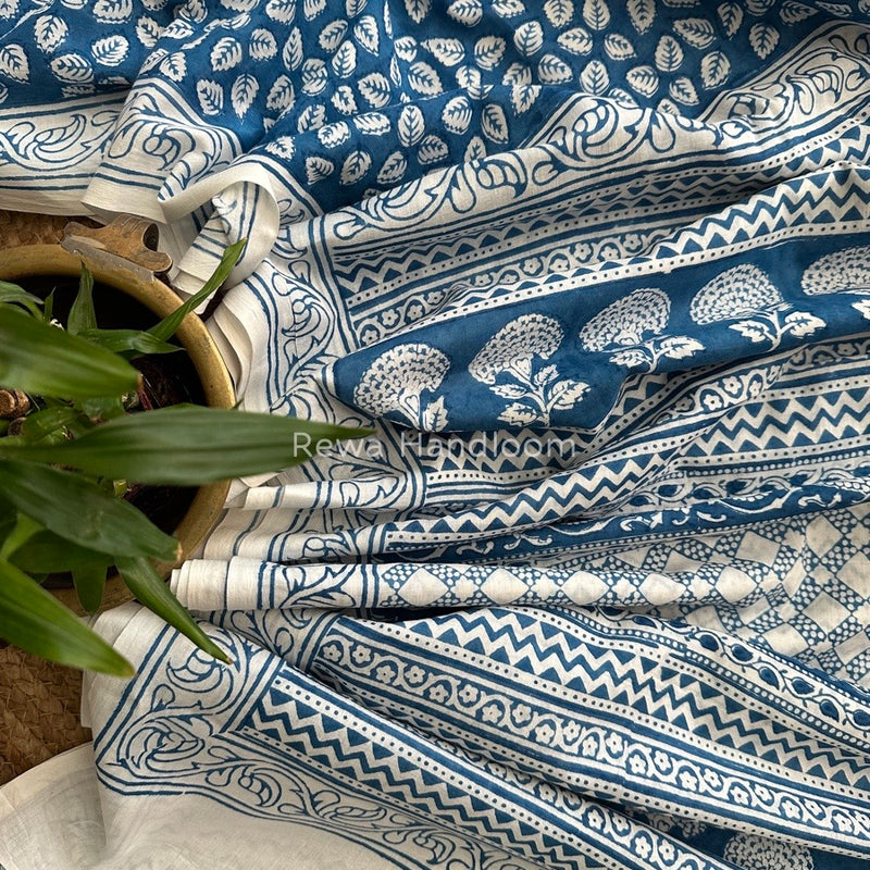 Sky Blue Indigo Cotton Saree IND018