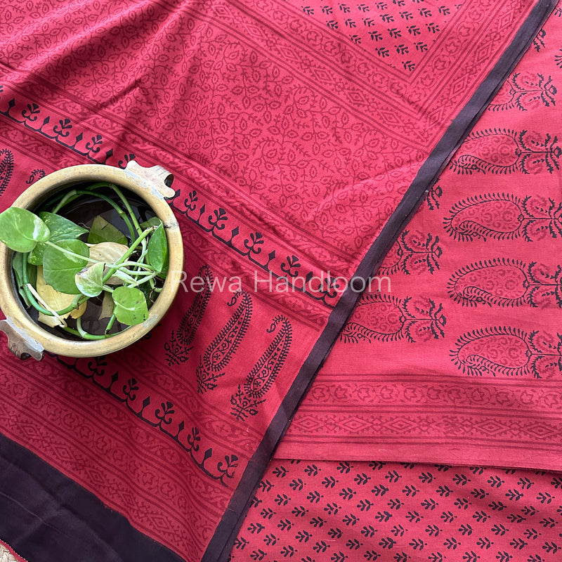 Maroon-Black Bagh Print Cotton Suit-BCS80