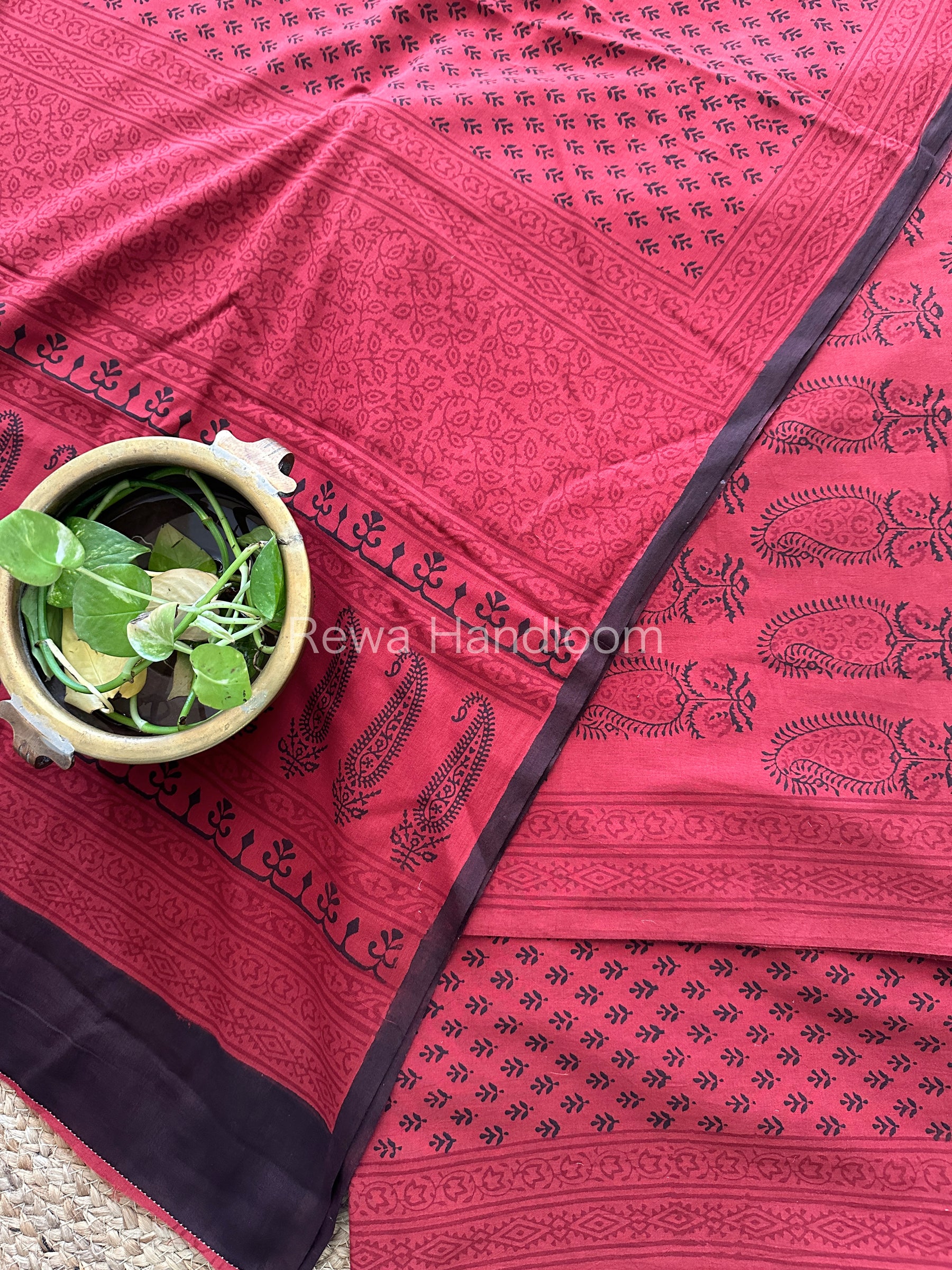 Maroon-Black Bagh Print Cotton Suit-BCS80