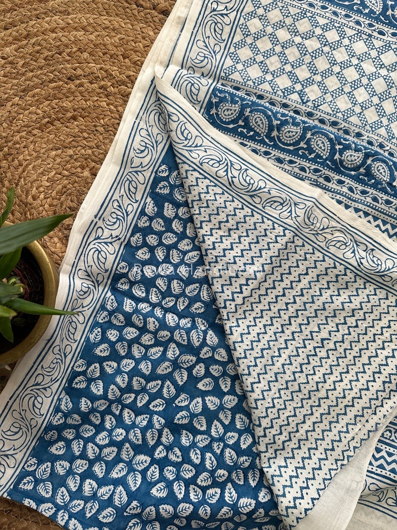 Sky Blue Indigo Cotton Saree IND018