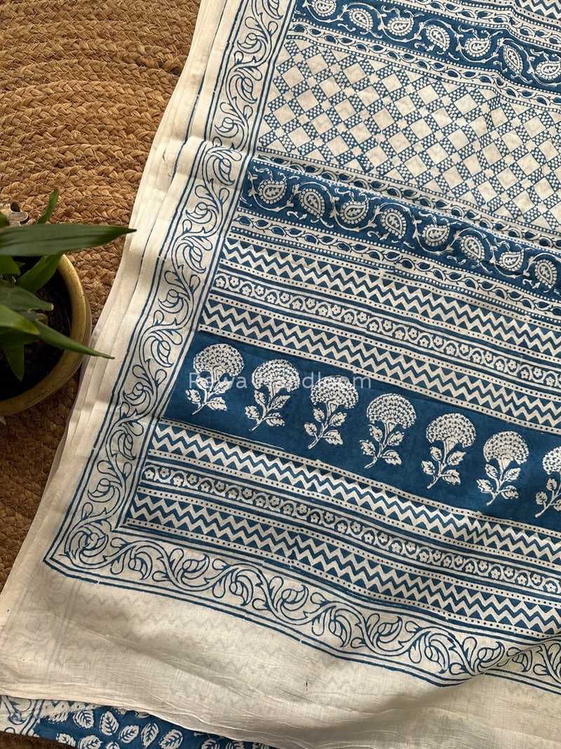 Sky Blue Indigo Cotton Saree IND018