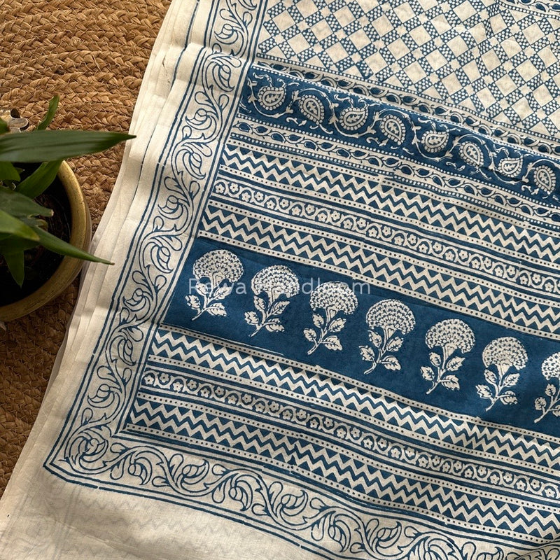 Sky Blue Indigo Cotton Saree IND018