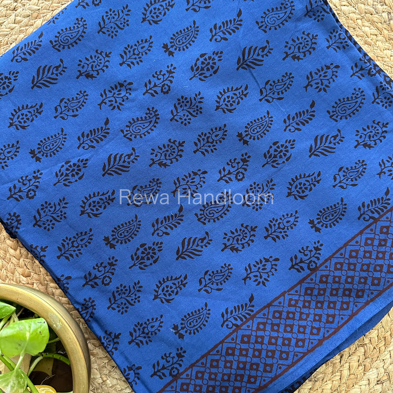Blue-Black Bagh Print Cotton Suit-BCS81