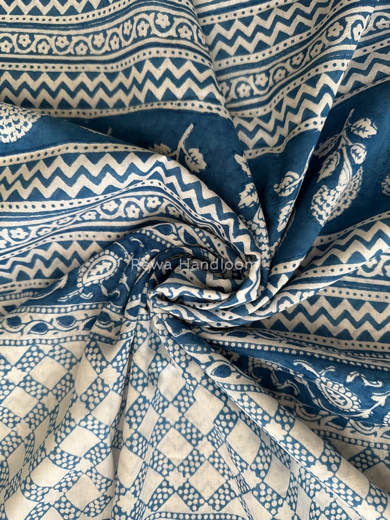 Sky Blue Indigo Cotton Saree IND018