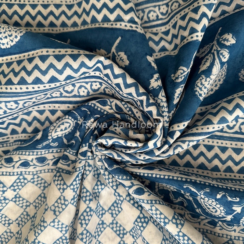 Sky Blue Indigo Cotton Saree IND018