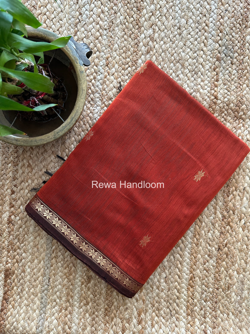 Rust Orange Star Butti Maheshwari Saree SSB055