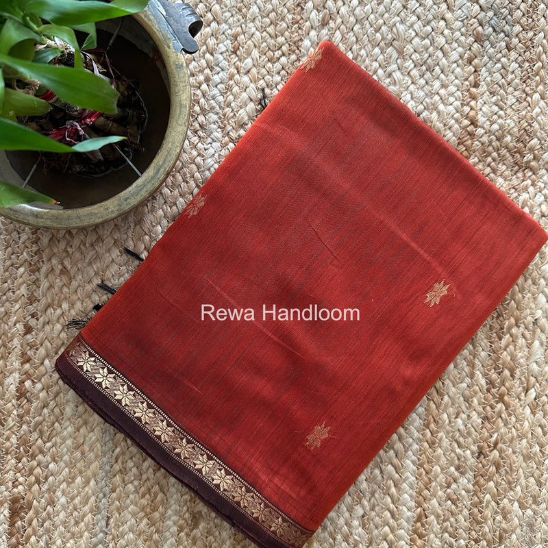 Rust Orange Star Butti Maheshwari Saree SSB055