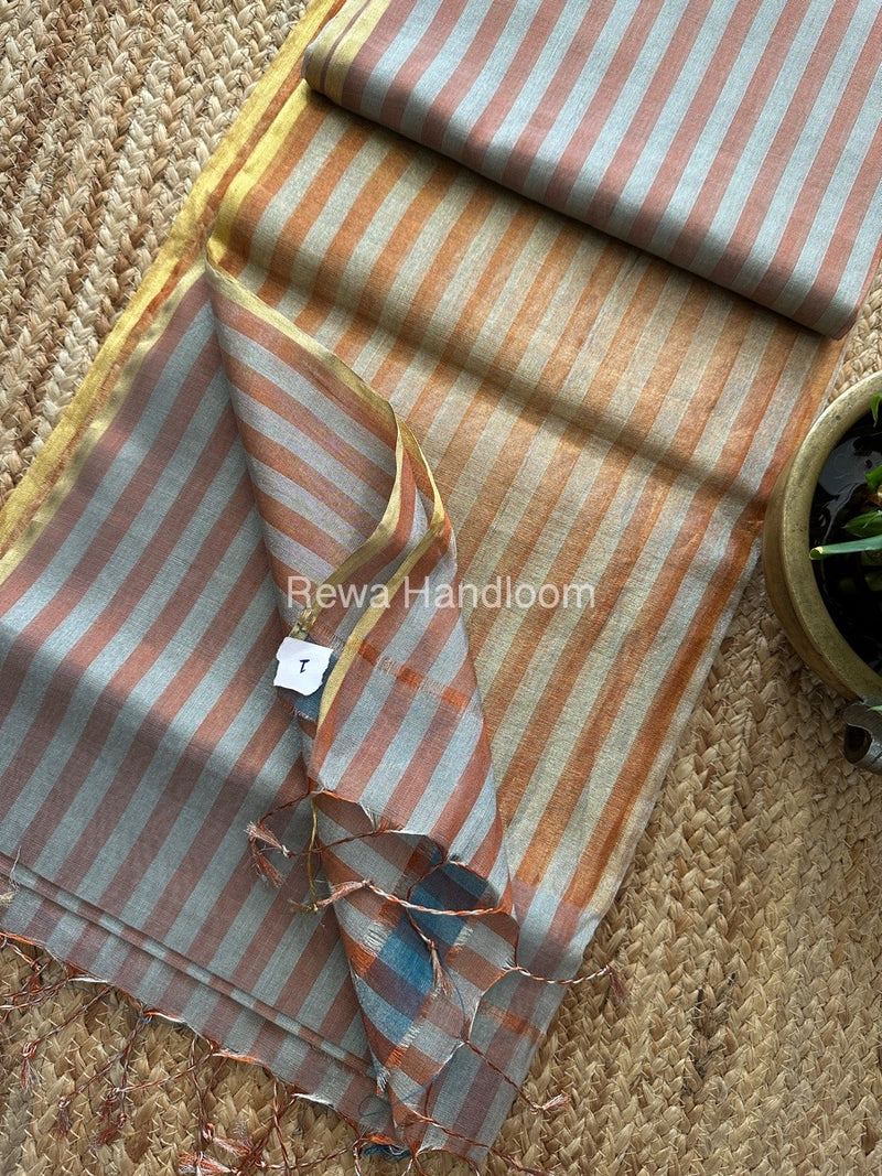 Exclusive Maheshwari Beige Tissue Silk Saree TLS08