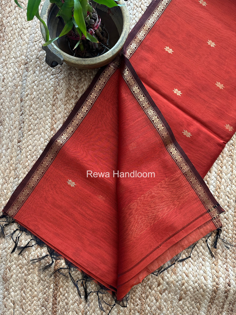 Rust Orange Star Butti Maheshwari Saree SSB055