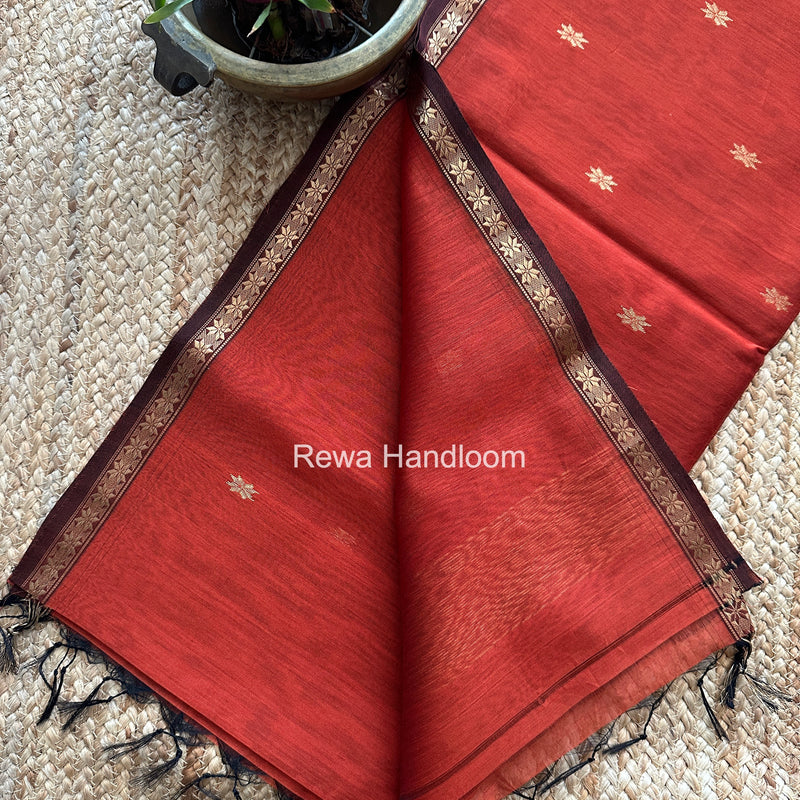 Rust Orange Star Butti Maheshwari Saree SSB055