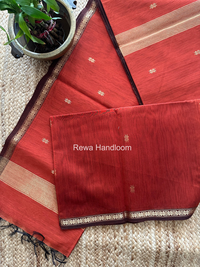 Rust Orange Star Butti Maheshwari Saree SSB055