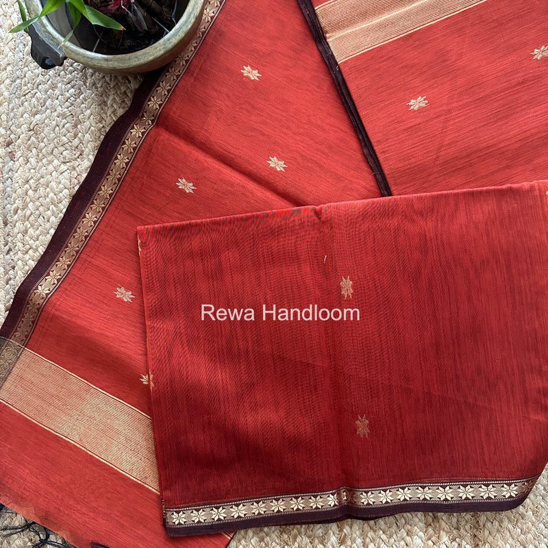Rust Orange Star Butti Maheshwari Saree SSB055