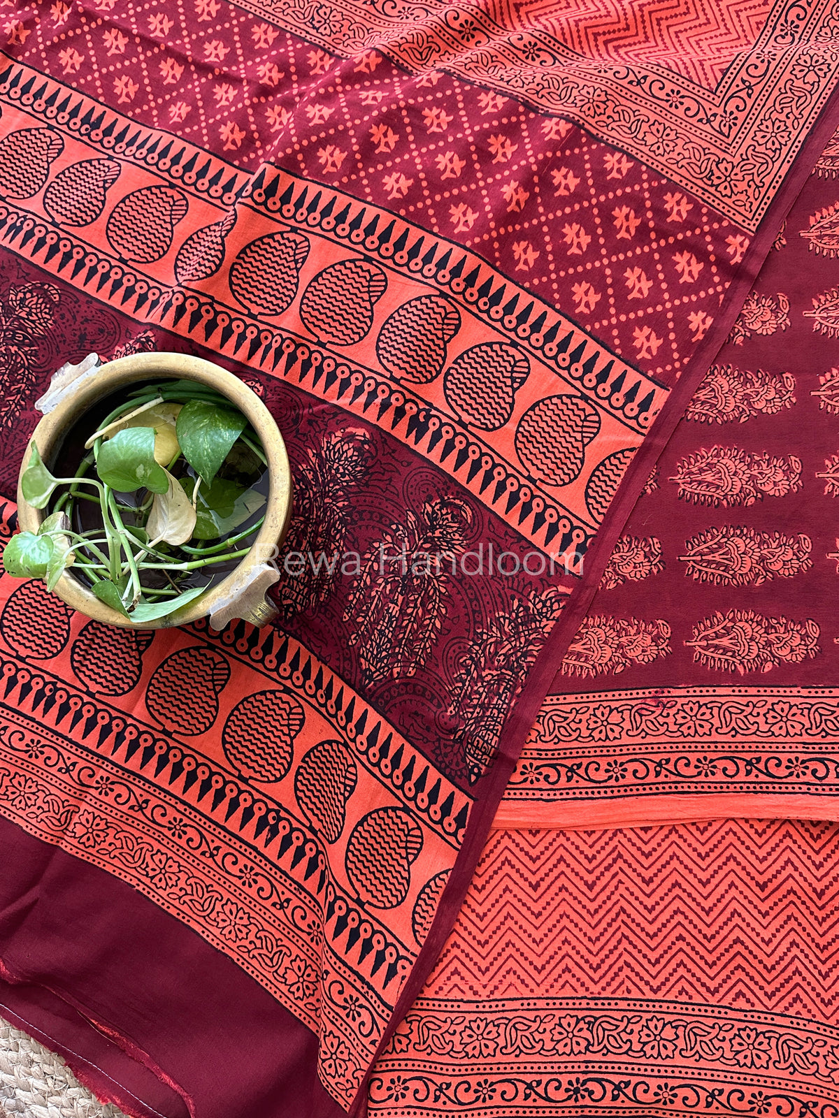 Maroon-Orange Bagh Print Cotton Suit-BCS83