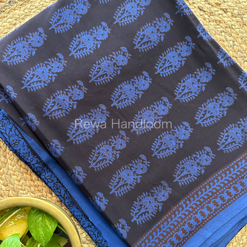 Black-Blue Bagh Print Cotton Suit-BCS84