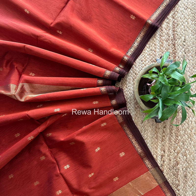Rust Orange Star Butti Maheshwari Saree SSB055