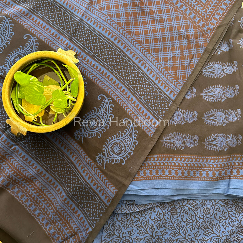 Black-Blue Bagh Print Cotton Suit-BCS84