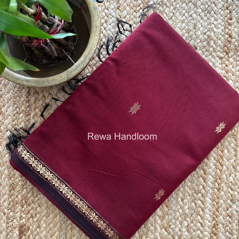 Maroon Star Butti Maheshwari Saree SSB056