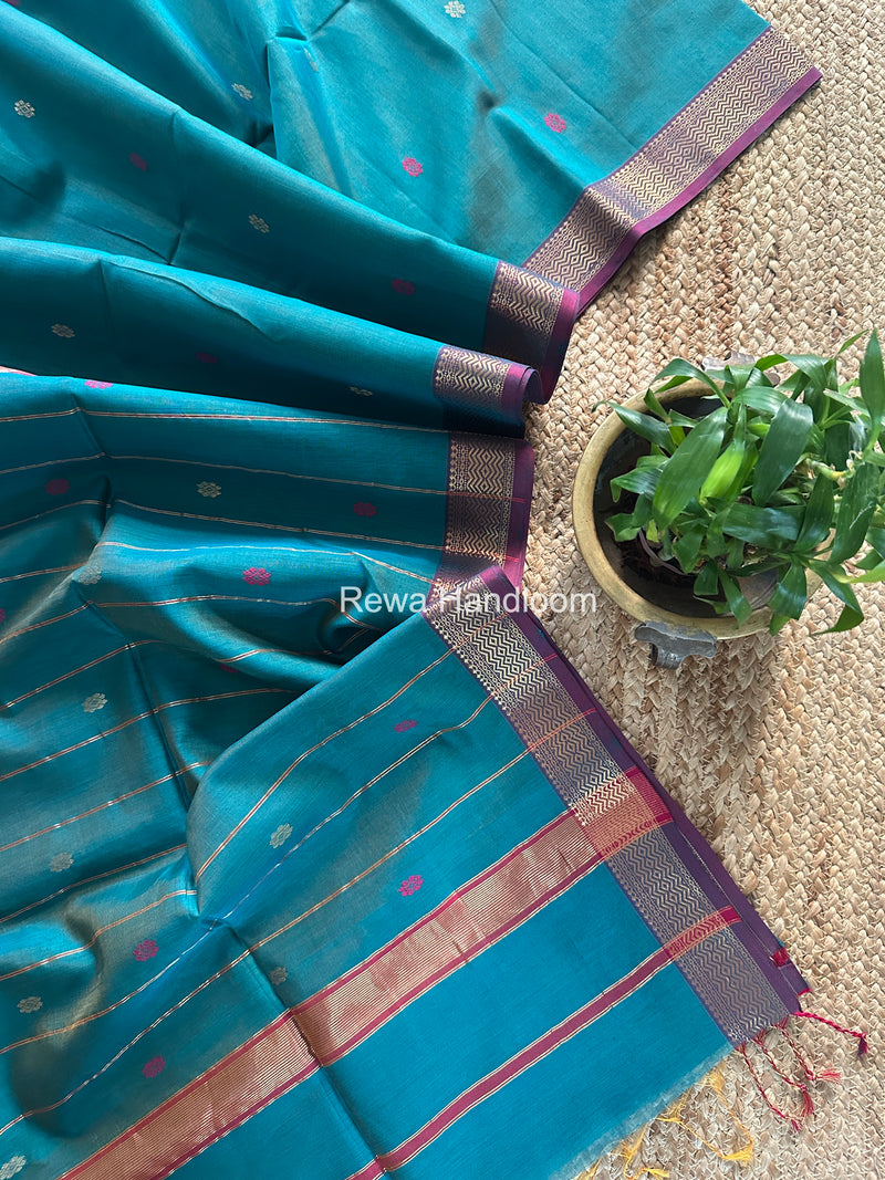 Maheshwari Aqua Green Aami Butti Saree SBT0084