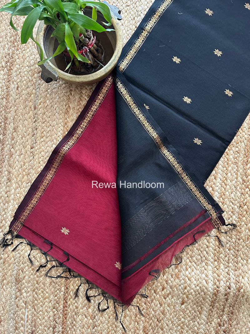 Maroon Star Butti Maheshwari Saree SSB056