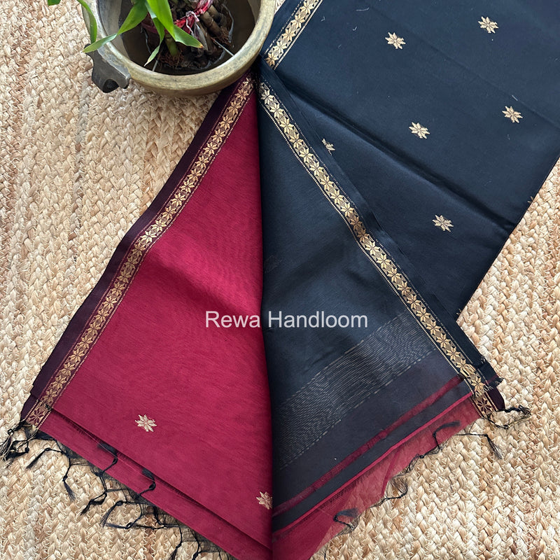 Maroon Star Butti Maheshwari Saree SSB056